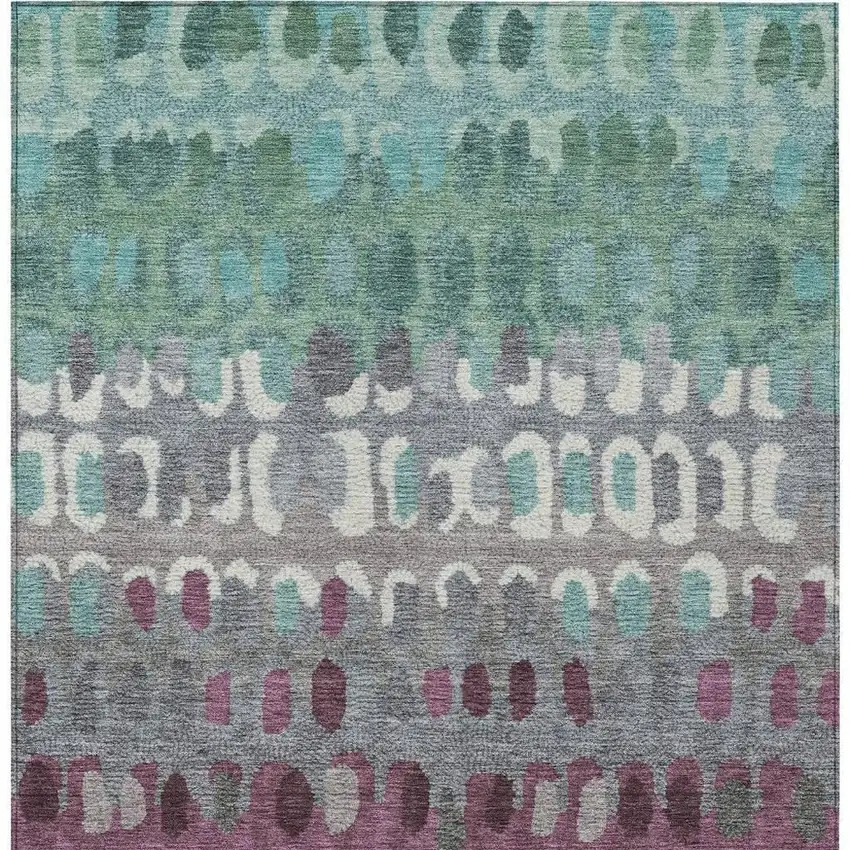 Teal Blue And Gray Geometric Washable Indoor Outdoor Area Rug Photo 4