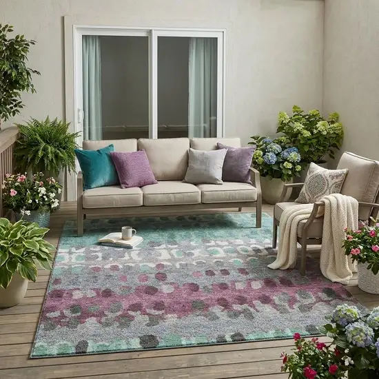 Teal Blue And Gray Geometric Washable Indoor Outdoor Area Rug Photo 1