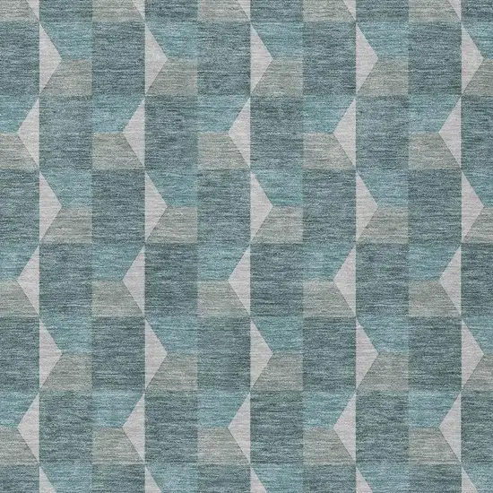 Teal Blue And Gray Geometric Washable Indoor Outdoor Area Rug Photo 4