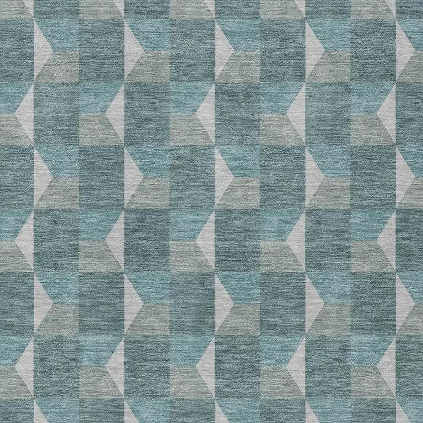 Teal Blue And Gray Geometric Washable Indoor Outdoor Area Rug Photo 4