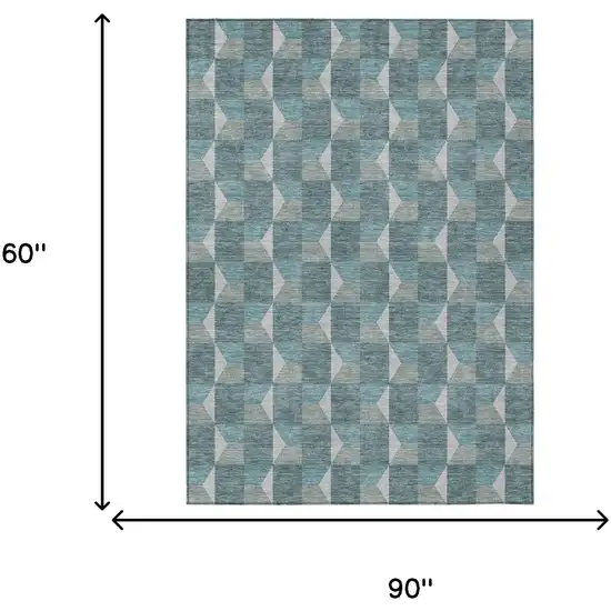 Teal Blue And Gray Geometric Washable Indoor Outdoor Area Rug Photo 8