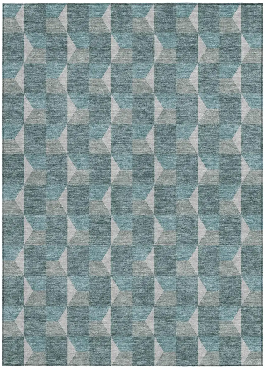 Teal Blue And Gray Geometric Washable Indoor Outdoor Area Rug Photo 3