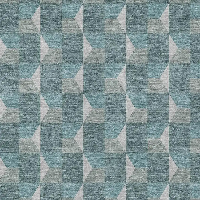 Teal Blue And Gray Geometric Washable Indoor Outdoor Area Rug Photo 5