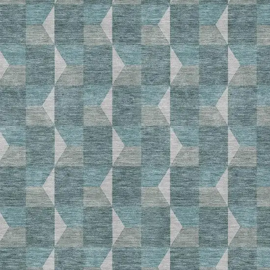 Teal Blue And Gray Geometric Washable Indoor Outdoor Area Rug Photo 5