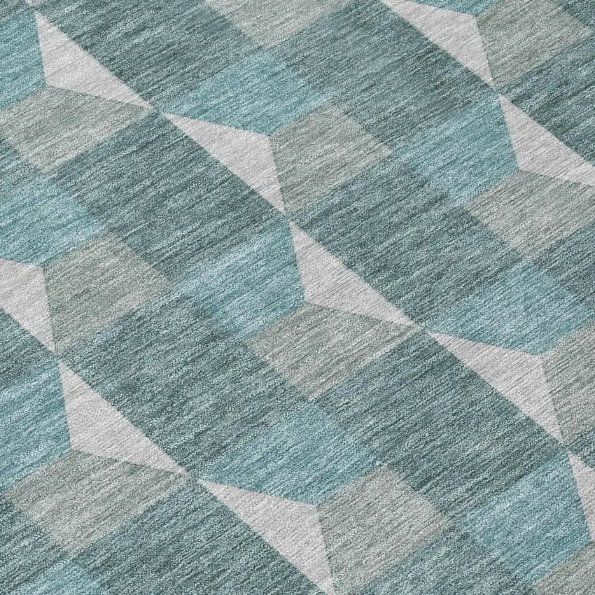Teal Blue And Gray Geometric Washable Indoor Outdoor Area Rug Photo 7