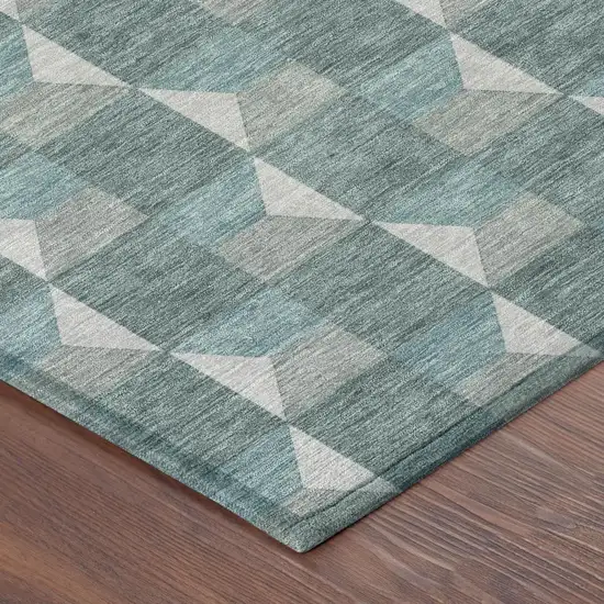 Teal Blue And Gray Geometric Washable Indoor Outdoor Area Rug Photo 6