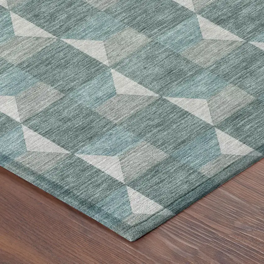 Teal Blue And Gray Geometric Washable Indoor Outdoor Area Rug Photo 6