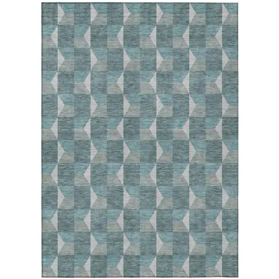 Teal Blue And Gray Geometric Washable Indoor Outdoor Area Rug Photo 2
