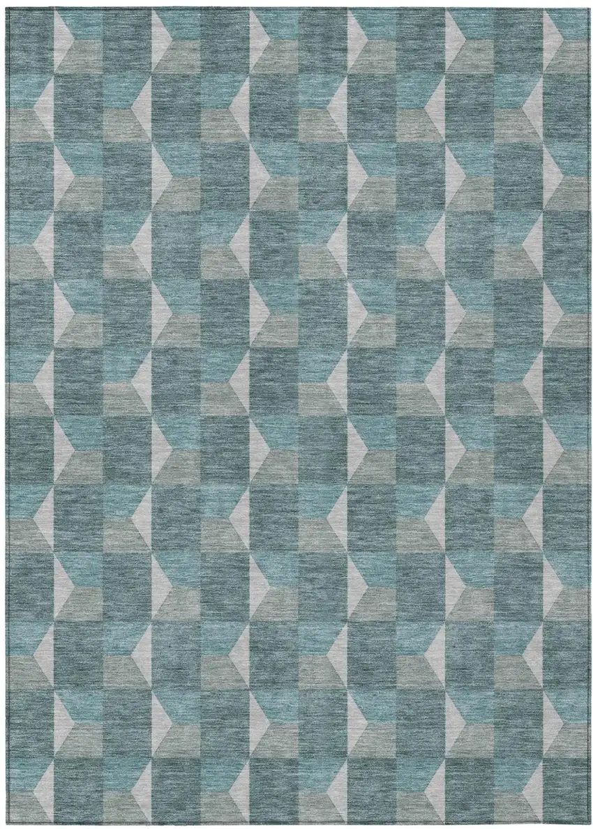 Teal Blue And Gray Geometric Washable Indoor Outdoor Area Rug Photo 2