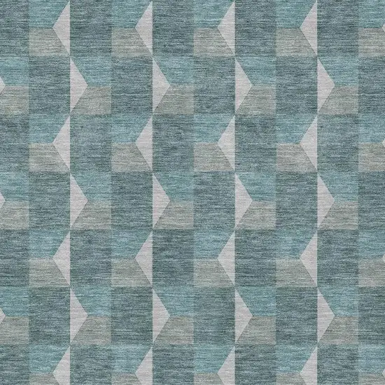 Teal Blue And Gray Geometric Washable Indoor Outdoor Area Rug Photo 5