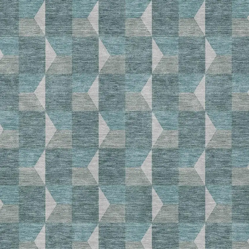 Teal Blue And Gray Geometric Washable Indoor Outdoor Area Rug Photo 5