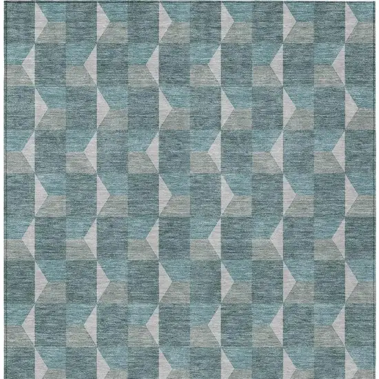Teal Blue And Gray Geometric Washable Indoor Outdoor Area Rug Photo 6