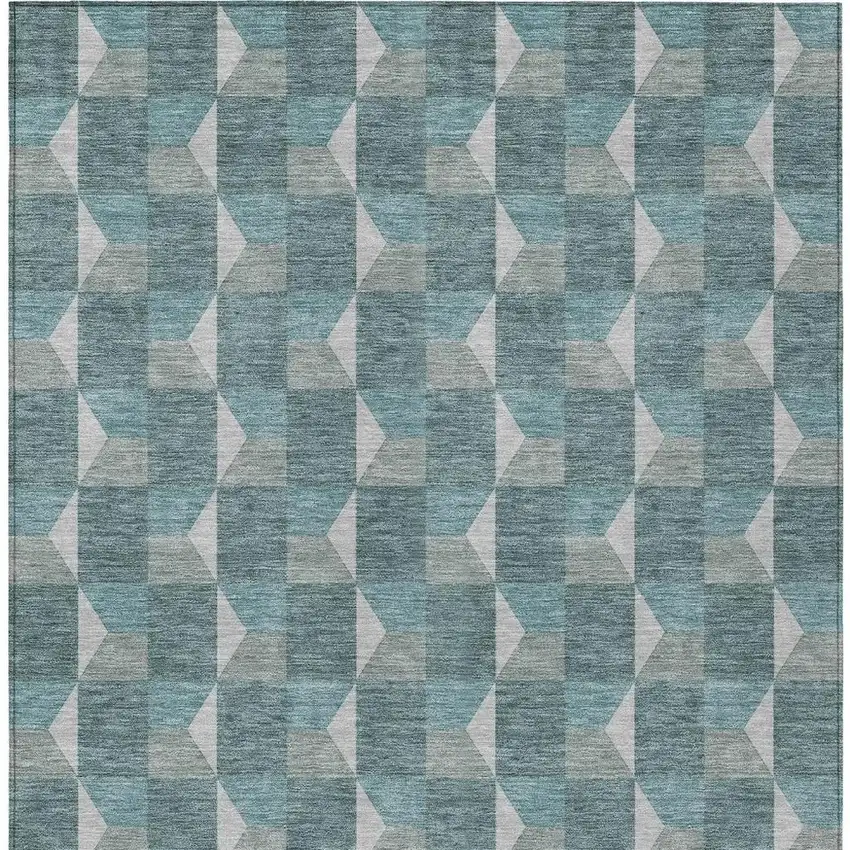Teal Blue And Gray Geometric Washable Indoor Outdoor Area Rug Photo 6