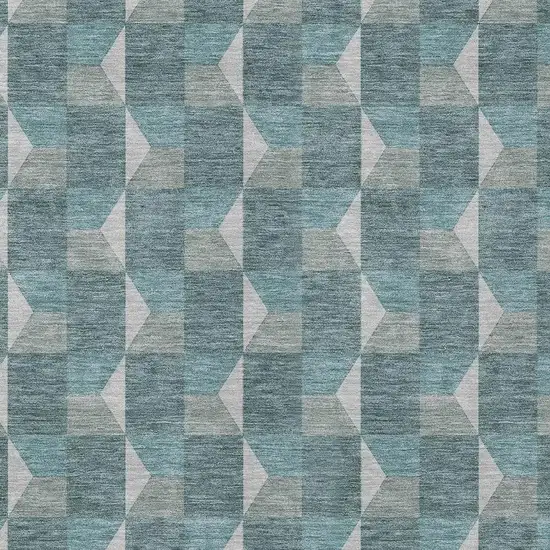 Teal Blue And Gray Geometric Washable Indoor Outdoor Area Rug Photo 3