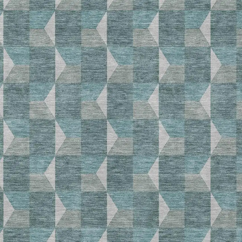 Teal Blue And Gray Geometric Washable Indoor Outdoor Area Rug Photo 3