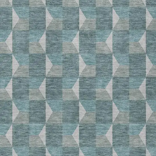 Teal Blue And Gray Geometric Washable Indoor Outdoor Area Rug Photo 3