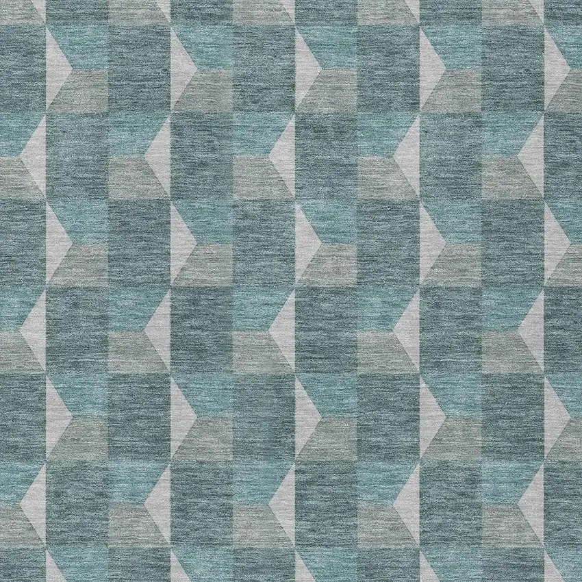 Teal Blue And Gray Geometric Washable Indoor Outdoor Area Rug Photo 3