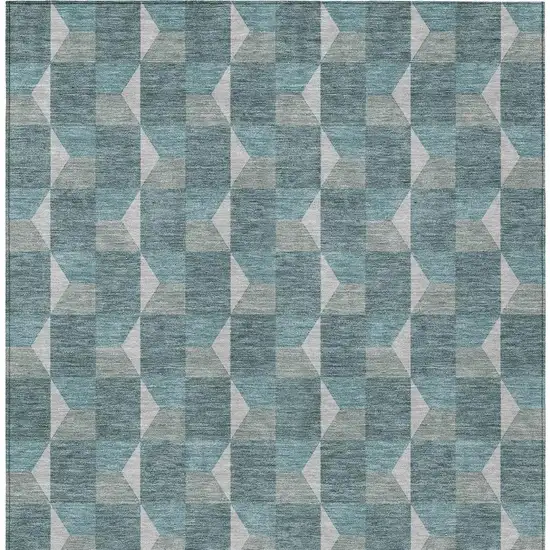 Teal Blue And Gray Geometric Washable Indoor Outdoor Area Rug Photo 4
