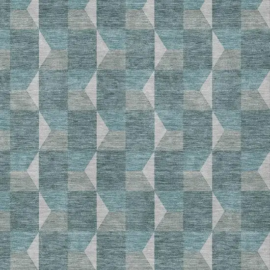 Teal Blue And Gray Geometric Washable Indoor Outdoor Area Rug Photo 5