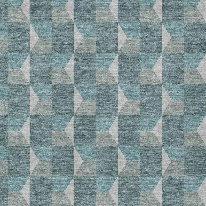 Teal Blue And Gray Geometric Washable Indoor Outdoor Area Rug Photo 5