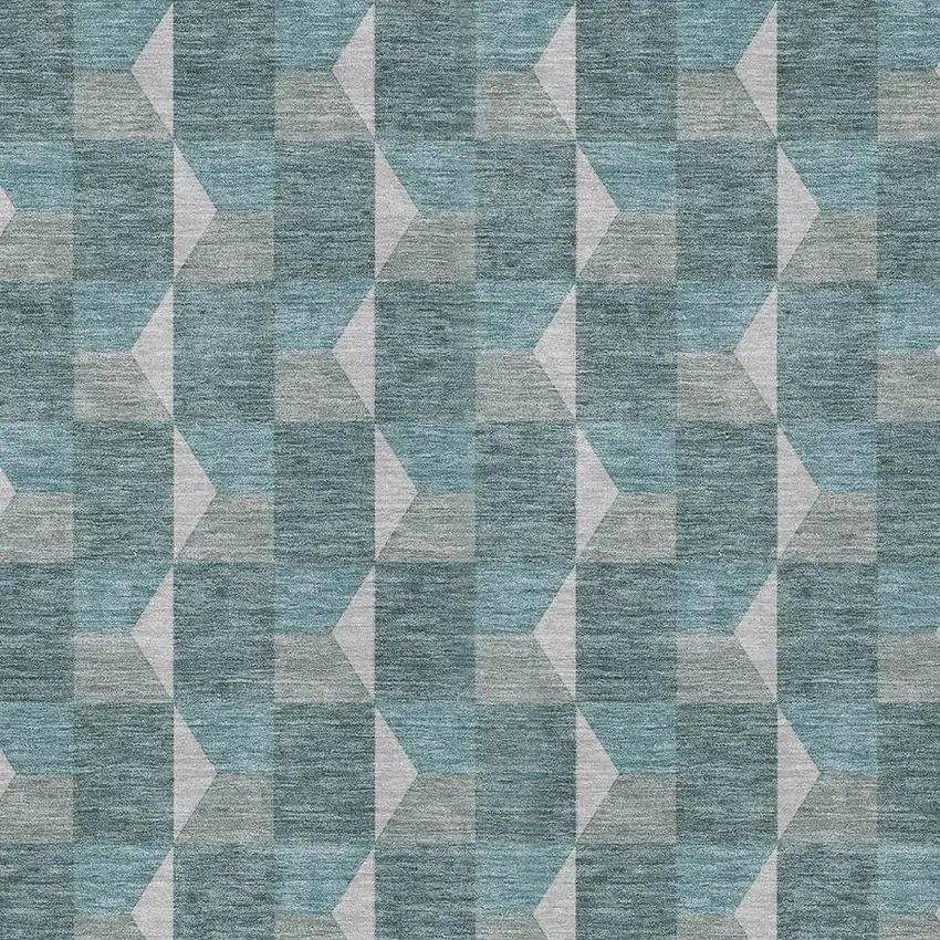 Teal Blue And Gray Geometric Washable Indoor Outdoor Area Rug Photo 5