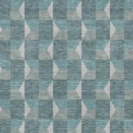 Teal Blue And Gray Geometric Washable Indoor Outdoor Area Rug Photo 5