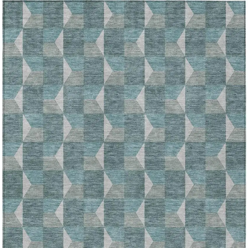 Teal Blue And Gray Geometric Washable Indoor Outdoor Area Rug Photo 4