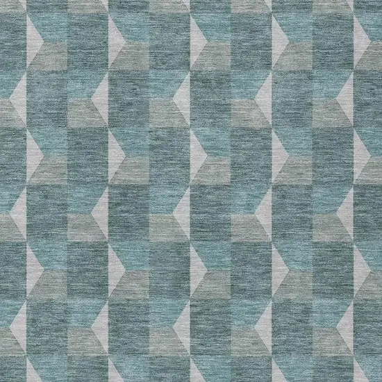 Teal Blue And Gray Geometric Washable Indoor Outdoor Area Rug Photo 3