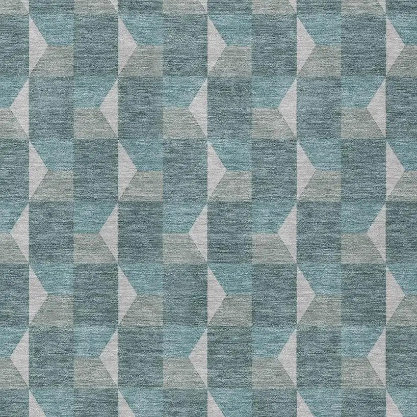 Teal Blue And Gray Geometric Washable Indoor Outdoor Area Rug Photo 3