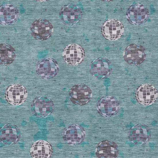 Teal Blue And Gray Geometric Washable Indoor Outdoor Area Rug Photo 5