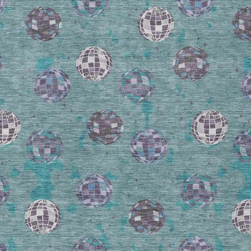 Teal Blue And Gray Geometric Washable Indoor Outdoor Area Rug Photo 3