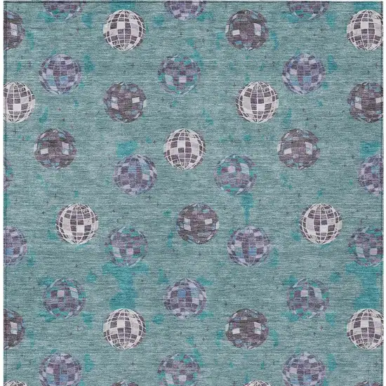 Teal Blue And Gray Geometric Washable Indoor Outdoor Area Rug Photo 6