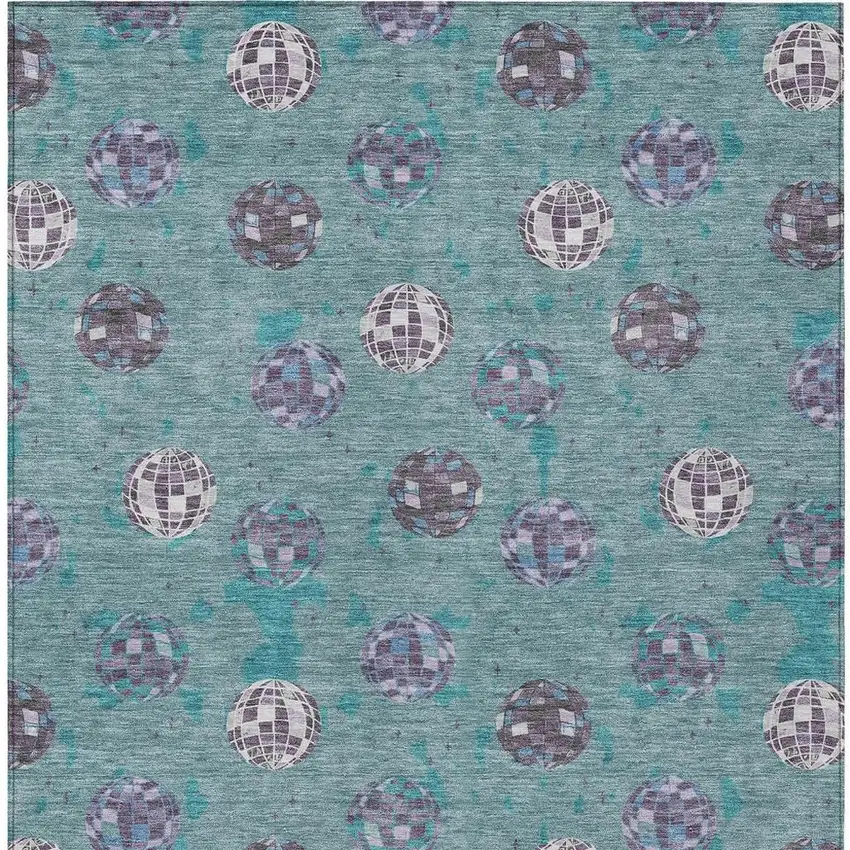 Teal Blue And Gray Geometric Washable Indoor Outdoor Area Rug Photo 6