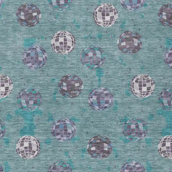 Teal Blue And Gray Geometric Washable Indoor Outdoor Area Rug Photo 5
