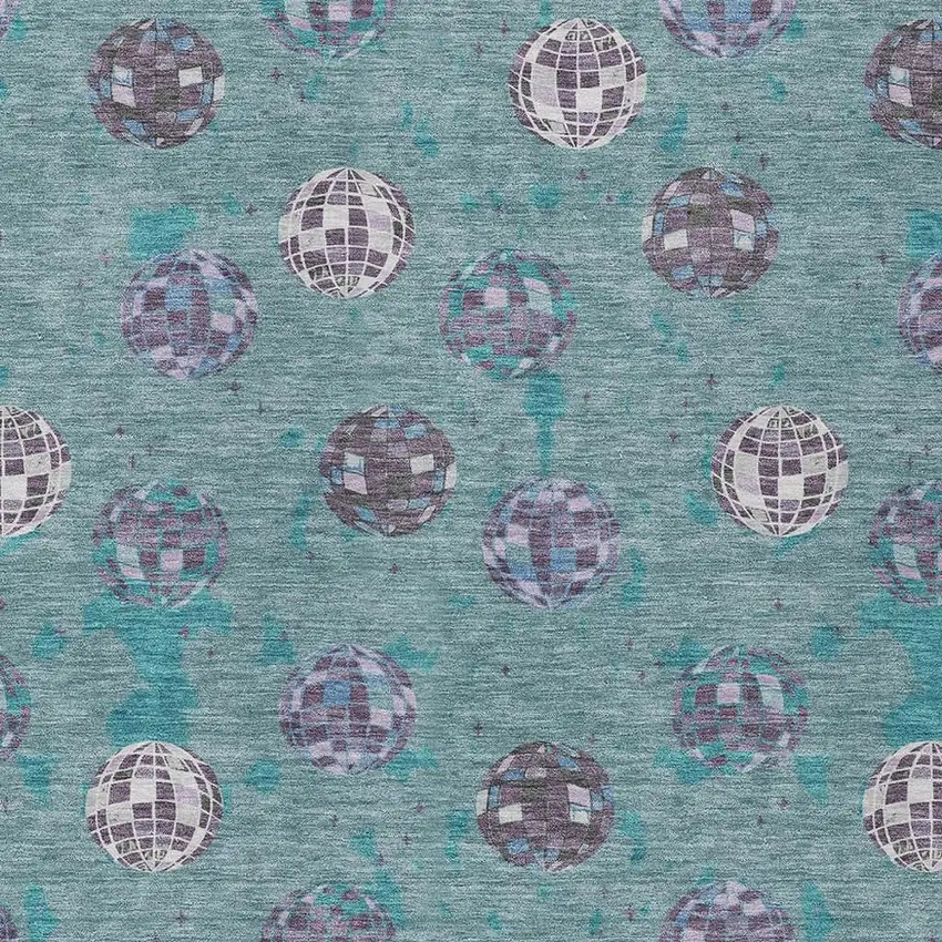 Teal Blue And Gray Geometric Washable Indoor Outdoor Area Rug Photo 5
