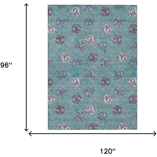 Teal Blue And Gray Geometric Washable Indoor Outdoor Area Rug Photo 9