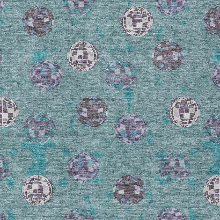 Teal Blue And Gray Geometric Washable Indoor Outdoor Area Rug Photo 3