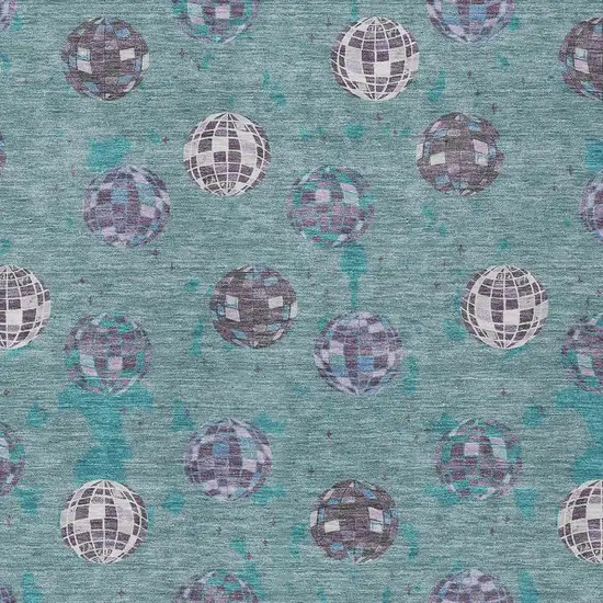 Teal Blue And Gray Geometric Washable Indoor Outdoor Area Rug Photo 3