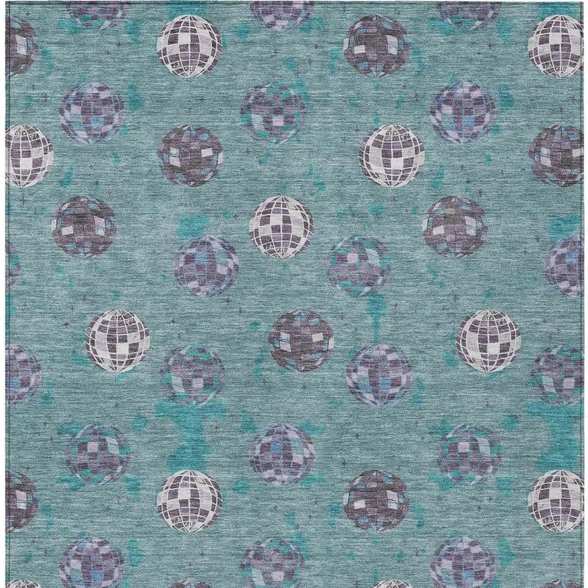 Teal Blue And Gray Geometric Washable Indoor Outdoor Area Rug Photo 4