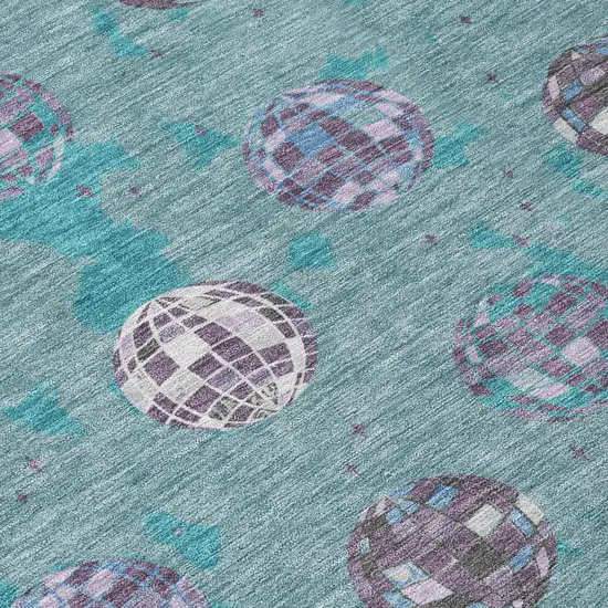 Teal Blue And Gray Geometric Washable Indoor Outdoor Area Rug Photo 8