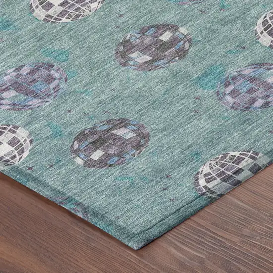 Teal Blue And Gray Geometric Washable Indoor Outdoor Area Rug Photo 7