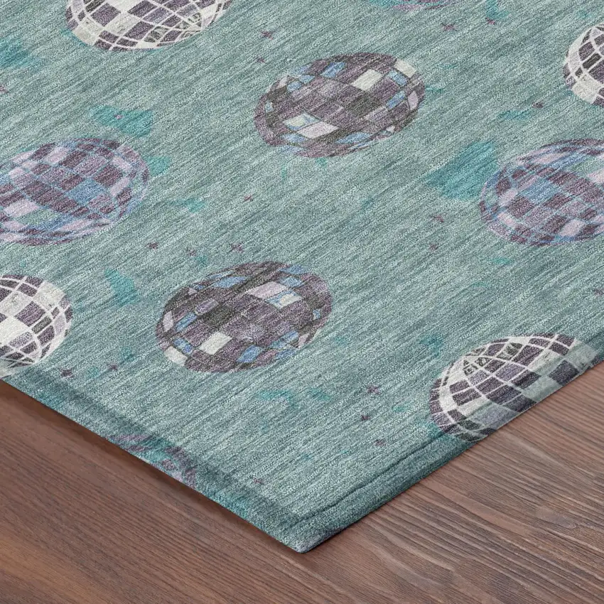 Teal Blue And Gray Geometric Washable Indoor Outdoor Area Rug Photo 7