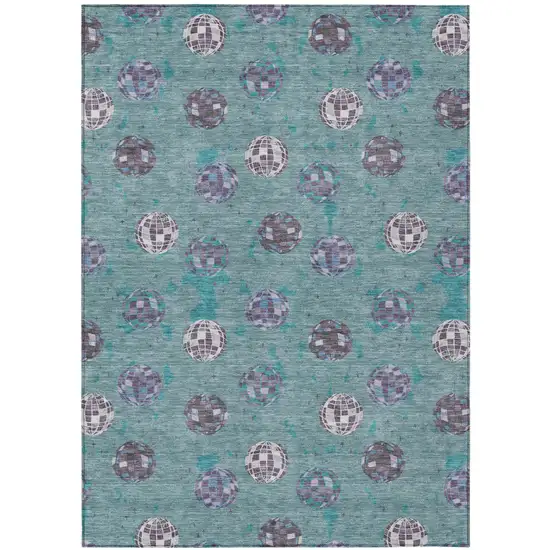 Teal Blue And Gray Geometric Washable Indoor Outdoor Area Rug Photo 2