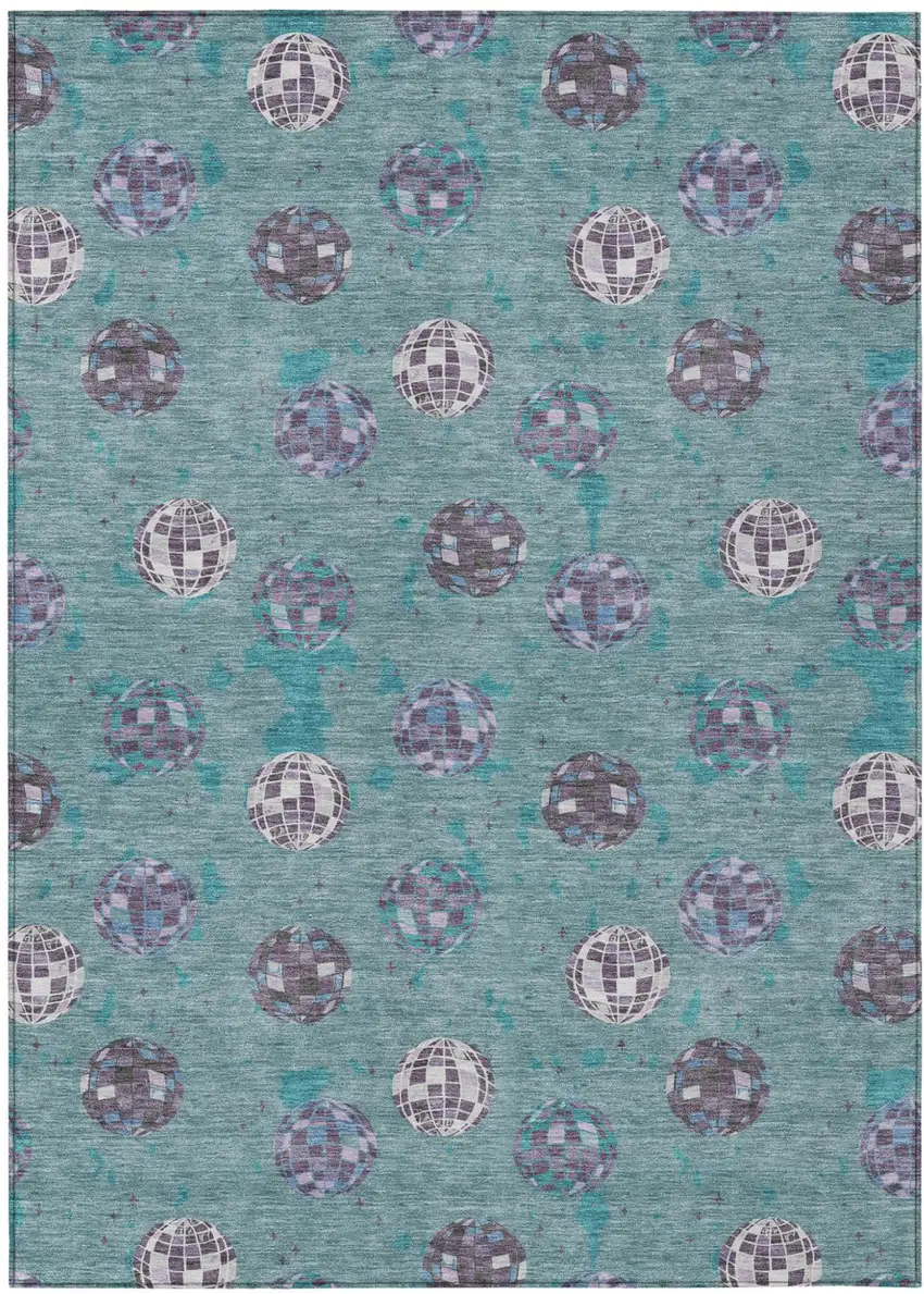 Teal Blue And Gray Geometric Washable Indoor Outdoor Area Rug Photo 2