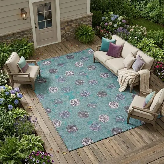 Teal Blue And Gray Geometric Washable Indoor Outdoor Area Rug Photo 1