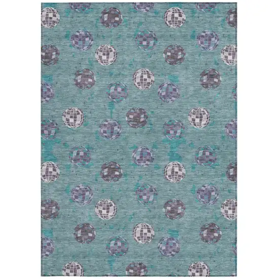 Teal Blue And Gray Geometric Washable Indoor Outdoor Area Rug Photo 4