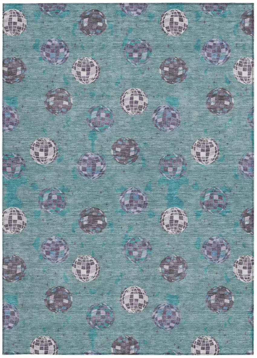 Teal Blue And Gray Geometric Washable Indoor Outdoor Area Rug Photo 4