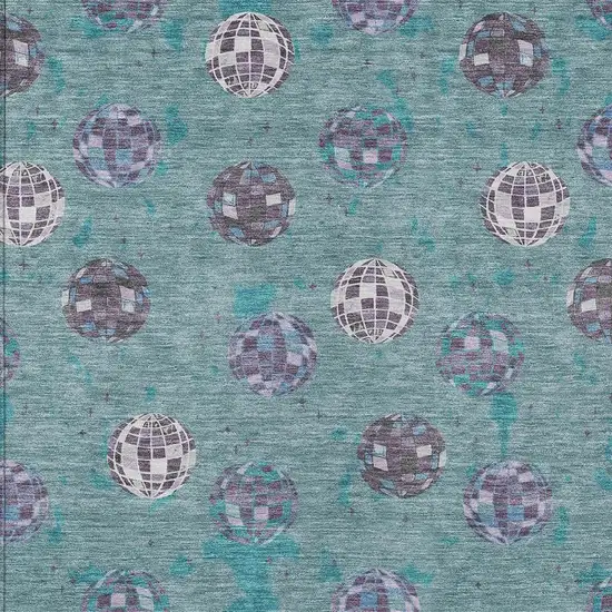 Teal Blue And Gray Geometric Washable Indoor Outdoor Area Rug Photo 5
