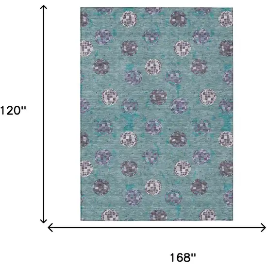 Teal Blue And Gray Geometric Washable Indoor Outdoor Area Rug Photo 9
