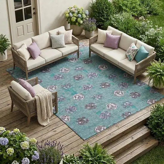 Teal Blue And Gray Geometric Washable Indoor Outdoor Area Rug Photo 1